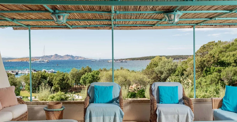 Indoor dining area with views over the bay